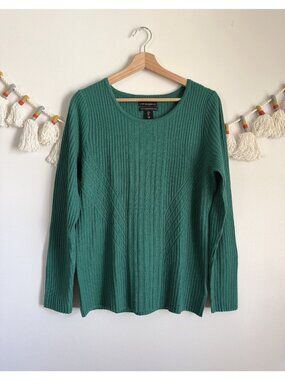 Cynthia Rowley 100% Extrafine Merino Wool Rib Knit Pullover Top Cottage Green L